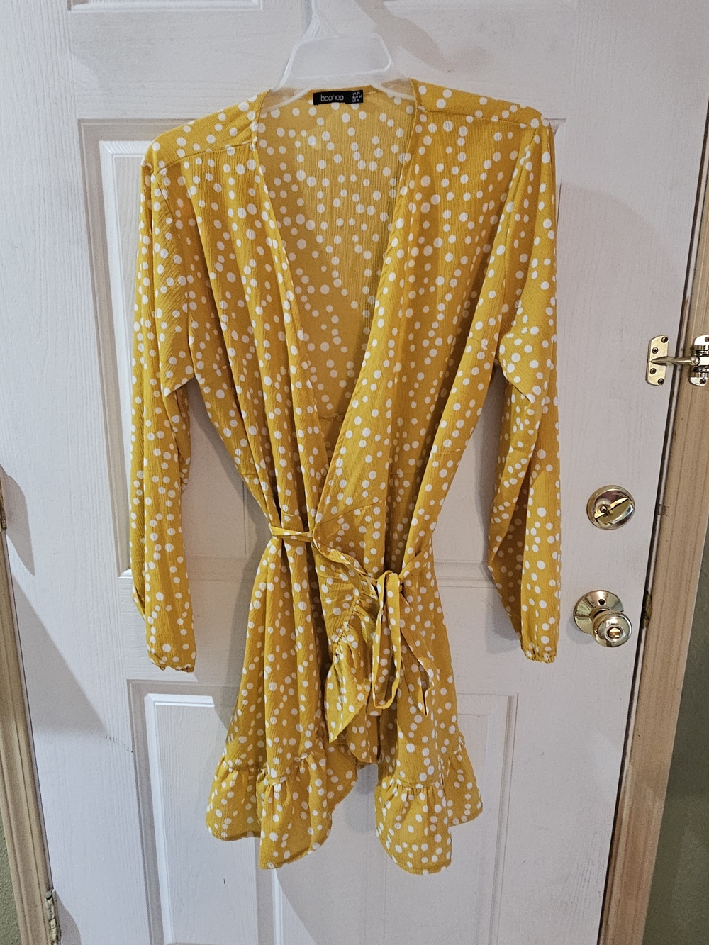 Boohoo Yellow Polka Dot Wrap Dress
